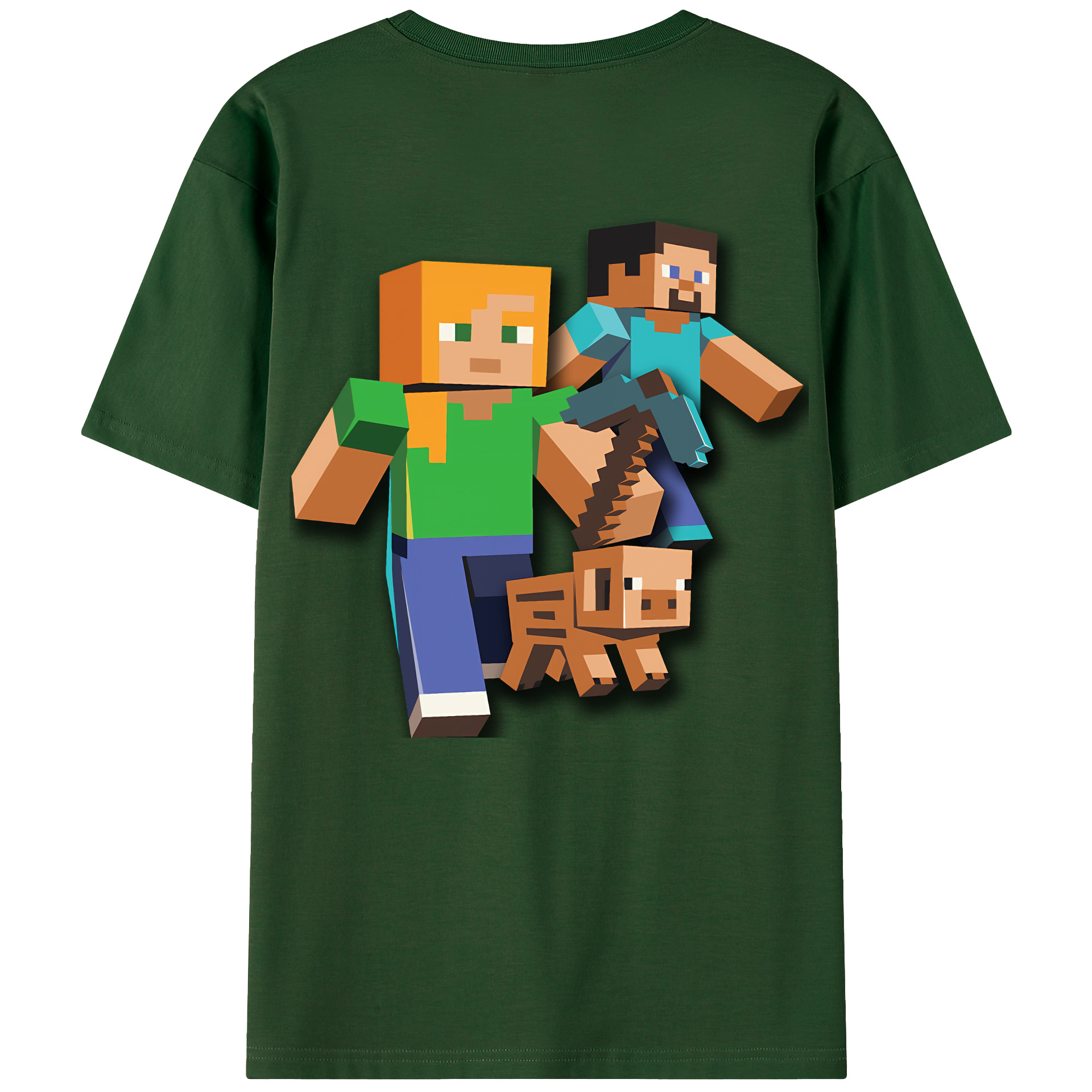 （画像用） マインクラフト ブロックの世界 Minecraft MC Block world 綿100％半袖Tシャツ（背面プリント）